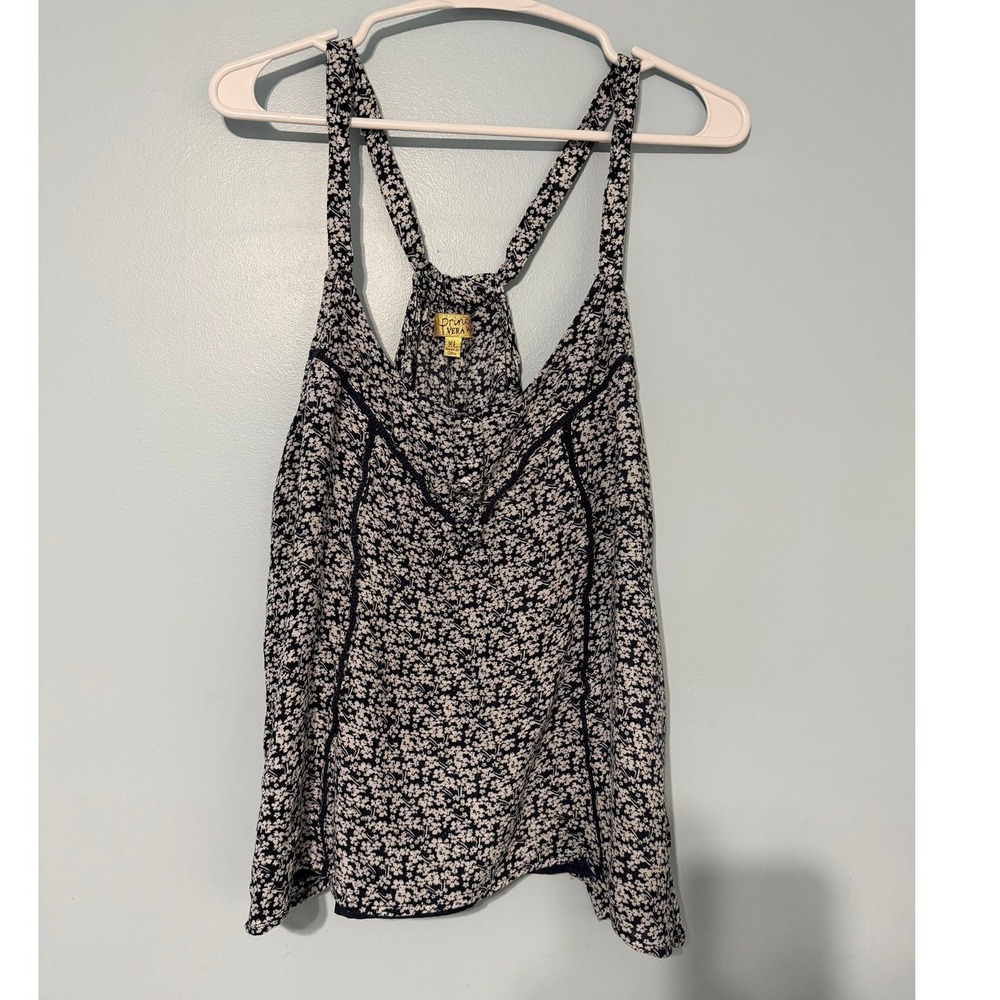 Princess Vera Women's XL Navy Blue Floral Racerback Tank Crochet Trim Boho 0929